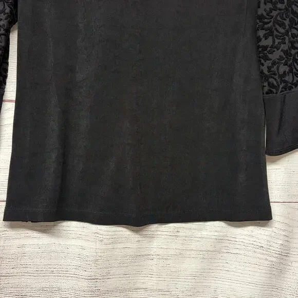Chico’s Travelers Black Velvet Burnout Lace Bell Sleeve Top Blouse size 1 US M/8 - Picture 8 of 9